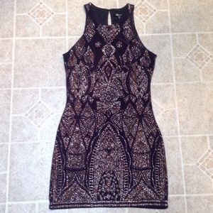 Navy blue dress with rose gold sequins